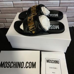 Authentic Moschino quilted leather slides